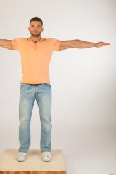 Whole body orange tshirt light blue jeans modeling t pose of Harold